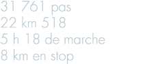31 761 pas 22 km 518 5 h 18 de marche 8 km en stop