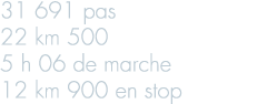 31 691 pas 22 km 500 5 h 06 de marche 12 km 900 en stop